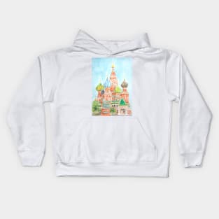 Moscow Saint Basils Cathedral watercolor Kids Hoodie